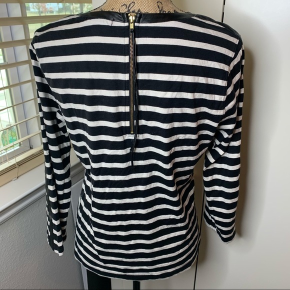 J. Crew Striped Faux Leather Sleeve Stripe Top - Picture 8 of 14